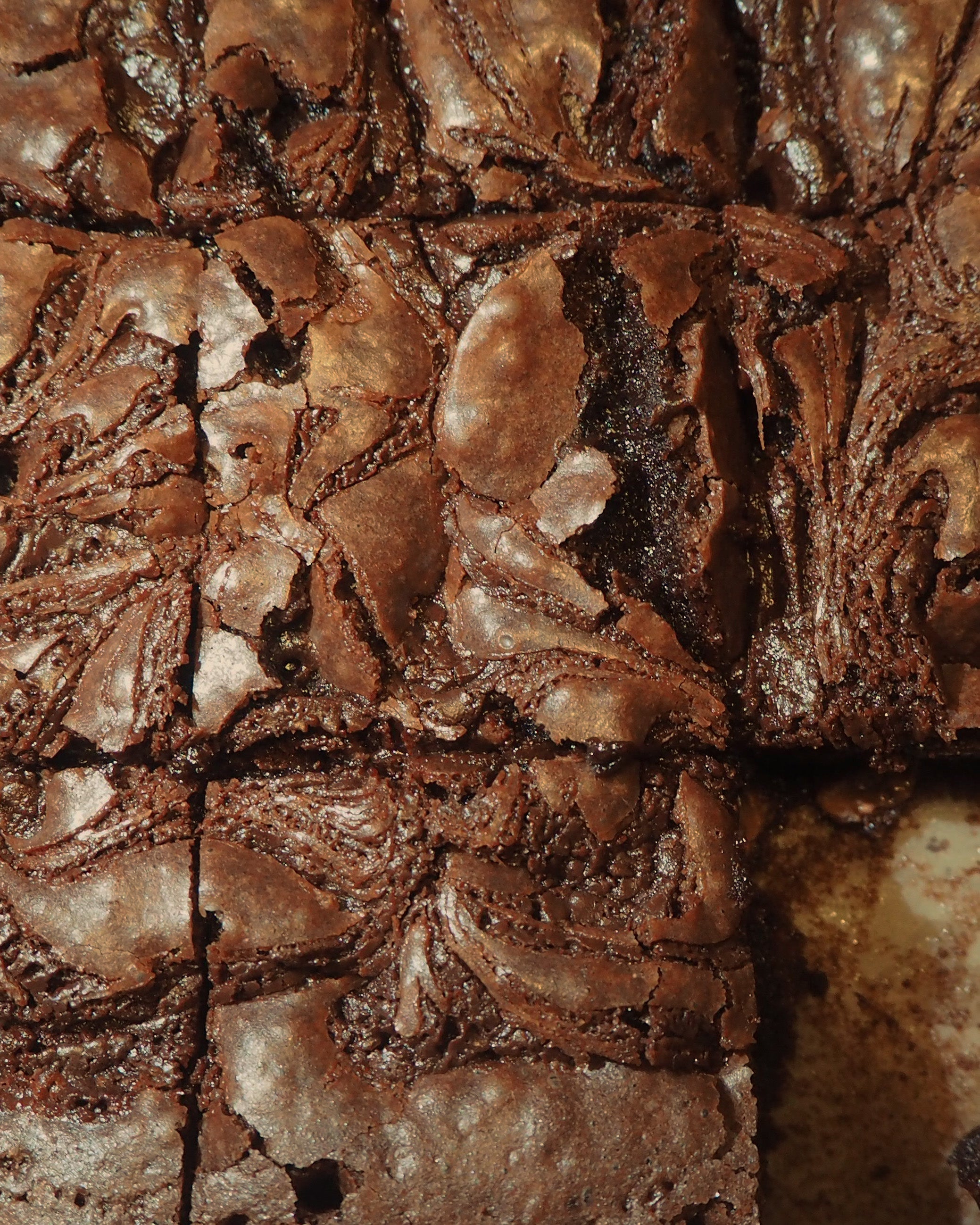 Close-up of a chocolate brownie with a cracked surface